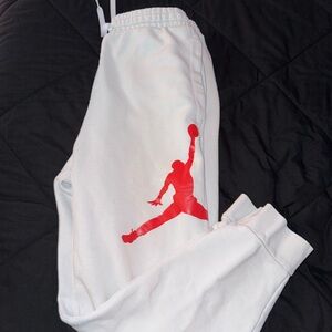 Jordan White Sweatpants with Red Logo